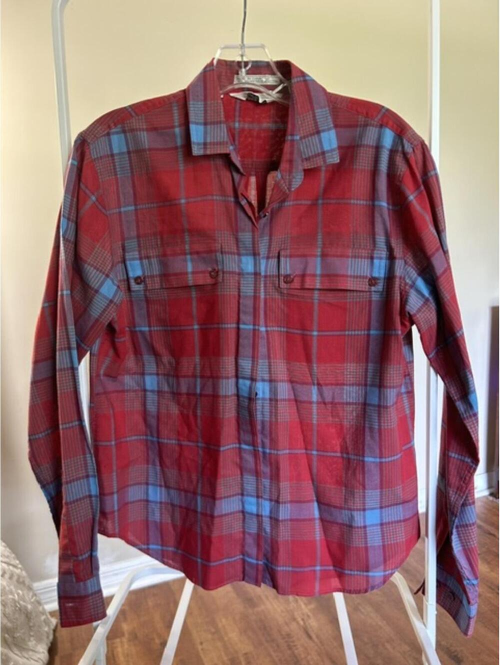 Amy Barr Red and Blue Plaid Button-Up Shirt Size 14